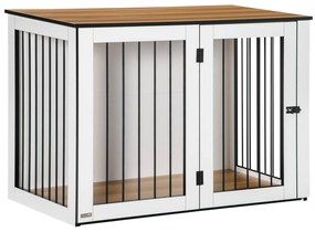 PawHut Cușcă pentru câini, Cușca pentru animale de companie pentru câini mari, Casă pentru câini, Interior, 106 x 60 x 76 cm, Stejar+Alb | Aosom Romania
