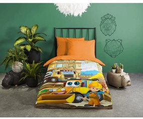 Lenjerie de pat pentru copii portocalie din bumbac pentru pat de o persoană 140x200 cm Building – Good Morning