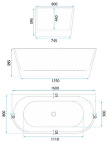Cada din acril freestanding CAPRI 160cm