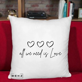 Perna Decorativa All We Need Is Love, 40x40 cm, Alb Pufos, Husa Detasabila, Perna Inclusa, BEKZ®