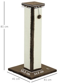 PawHut Griffoir pentru pisici, stâlp din sisal și puf, bilă suspendată, bază stabilă 41 x 41 x 81 cm, maro și crem | Aosom Romania