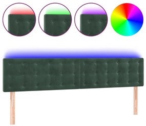 3122115 vidaXL Tăblie de pat cu LED, verde închis, 200x5x78/88 cm, catifea