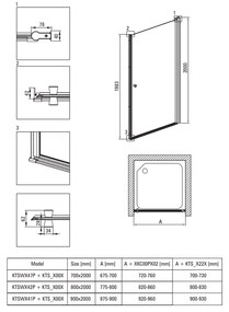 Usa sticla dus batanta 90x200 cm profil crom Deante Kerria Plus 2 900x2000 mm, Crom lucios