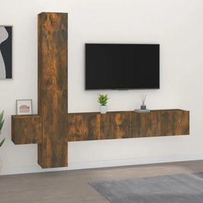 Set dulapuri TV, 5 piese, stejar fumuriu, lemn prelucrat 1, Stejar afumat, 80 x 30 x 30 cm (2 pcs)