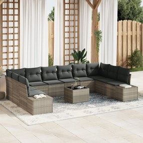 vidaXL Set de canapele pentru grădină 11 pcs Gri deschis Rattan poli