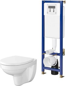 Pachet rezervor WC cu cadru incastrat Cersanit Tech Line Base B694 si clapeta de actionare Circle cu vas WC rimless alb