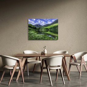 Tablou pe sticlă - Peisaj cu un lac (70x50 cm)
