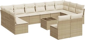 vidaXL Set canapele de grădină, 13 piese, cu perne, bej, poliratan