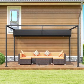 Outsunny Pergolă 3x2 m cu Acoperiș Retractabil, Orificii de Drenaj, Țepușe și Șuruburi, Pergolă de Grădină din Poliester și Metal, pentru Terasă, Curte, Exterior, Negru | Aosom Romania