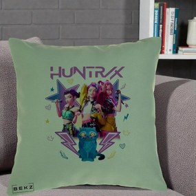 Perna Personalizata K-pop HUNTRX Trio 3D cu Pisica Fulgere, 40x40 cm, Verde, Husa Detasabila, Perna Inclusa, BEKZ®