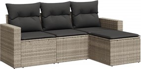 vidaXL Set canapea de grădină cu perne, 4 piese, gri deschis poliratan