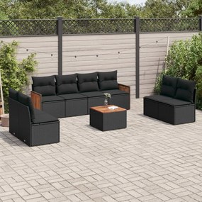 3259976 vidaXL Set mobilier de grădină cu perne, 9 piese, negru, poliratan