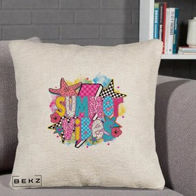 Perna Decorativa Summer Vibes Colorata, 40x40 cm, Bej Canapea, Husa Detasabila, Perna Inclusa, BEKZ®