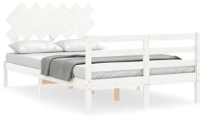 3195262 vidaXL Cadru de pat cu tăblie, dublu, alb, lemn masiv