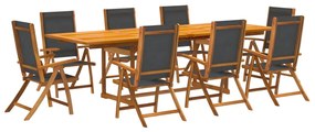 3279265 vidaXL Set mobilier de grădină, 9 piese, lemn masiv acacia/textilenă