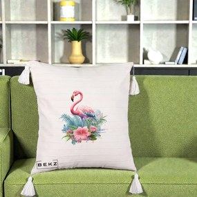 Perna Decorativa Raton in Halat Roz, 40x40 cm, Bej cu Franjuri, Husa Detasabila, Perna Inclusa, BEKZ®