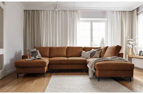 Colțar portocaliu/maro extensibil cu tapițerie din catifea reiată (cu colț pe partea dreaptă) Lofty Lilly – Miuform