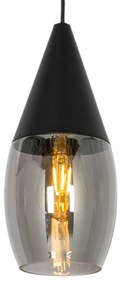 Lampă modernă suspendată neagră cu sticlă fumurie - Drop