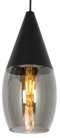 Lampa suspendata moderna neagra cu sticla fumurie - Drop