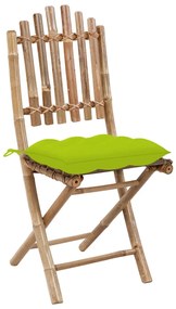 Set mobilier de exterior pliabil, cu perne, 5 piese, bambus verde aprins, 40 x 40 x 7 cm, 5