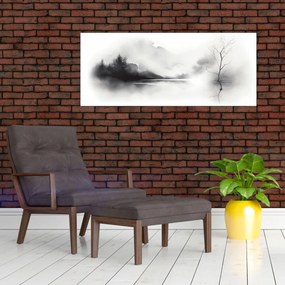 Tablou - pictură cu cerneală de peisaj (120x50 cm)