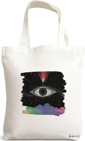 Sacosa de Panza pentru Cumparaturi, Geanta Tote, model Celestial Eye 10, 38x34.5 cm, Alba, BEKZ®