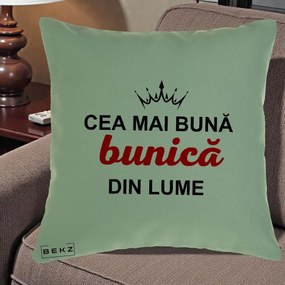 Cadou pentru Bunica - Perna Personalizata Cea Mai Buna Bunica Din Lume Coroana Neagra, 40x40 cm, Verde, Husa Detasabila, Perna Inclusa, BEKZ®