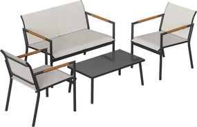 Outsunny Set mobilier de grădină pentru 4 persoane, lounge respirabil cu canapea 2 locuri, 2 fotolii, masă metalică, piciorușe de protecție | Aosom Romania