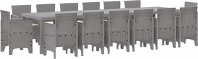 vidaXL Set de masă pentru grădină 15 pcs Gri deschis Ratan Polt