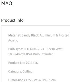 Plafoniera cu 2 Spoturi directionabile protectie IP44, MAO, NVL-9011416