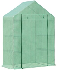 Outsunny Sera de Gradina din Otel si Plastic PE cu 4 Rafturi, Franghii si Tarusi  Inclusi, 141x72x191 cm, Verde