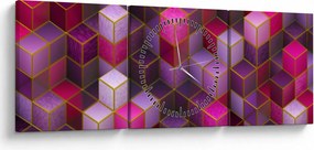 Tablou - Cuburi violet (cu ceas) (90x30 cm)