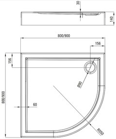 Cadita dus semirotunda Deante Jasmin alb 90 cm