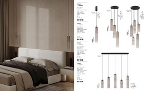 Lustra moderna cu 5 pendule LED, Metal, Sticla, Moca, SANO