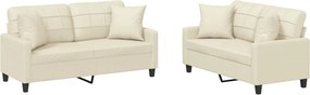 vidaXL Set de canapele cu perne, 2 piese, crem, piele ecologică