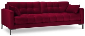 Canapea 3 locuri Mamaia cu tapiterie din catifea, picioare din metal negru, rosu