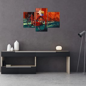 Tablou - Bicicleta roșie, pictură acrilică (90x60 cm)