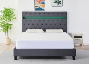 Pat Tapitat Catifea cu Iluminare LED, Somiera si Saltea Inclusa ,   Gri 160x200 cm   Cod FB-18