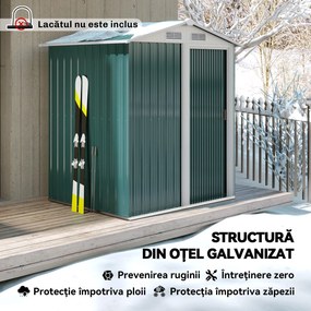 Outsunny Căsuță de Grădină cu Acoperiș Înclinat, 152x132x188 cm, Verde | Aosom Romania