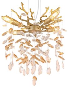 Candelabru metal auriu mat, cristale de sticla QUEENA