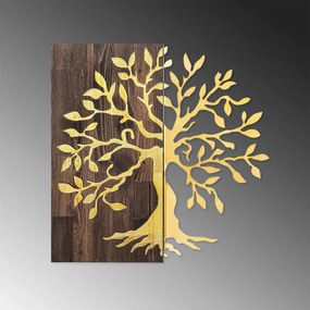 Decoratiune perete TREE, nuc/auriu, lemn/metal, 58x58 cm