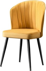 Set 2 scaune RUBI, galben/negru, stofa catifelata/metal, 52x42x85 cm
