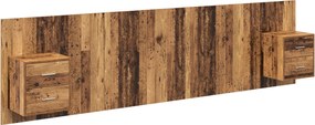 vidaXL Tăblie cu Noptieră cu sertar 3 pcs Lemn Vechi Lemn compozit