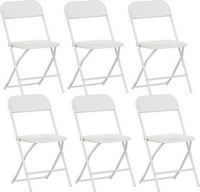 HOMCOM Set de 6 Scaune Pliabile din PP cu Orificii de Drenaj, Scaune Pliabile Salva-Spațiu Portabile din Oțel, Scaun Pliabil de Interior pentru Casă, Birou, Bucătărie, Evenimente, 45x49x79,5 cm, Alb | Aosom Romania
