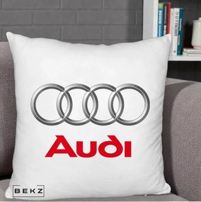 Perna Personalizata cu emblema Audi, 40x40 cm, Alb Pufos, Husa Detasabila, Perna Inclusa, BEKZ®