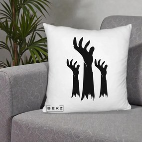 Perna Decorativa Halloween Maini Zombie Alb-Negru, 40x40 cm, Alb Pufos, Husa Detasabila, Perna Inclusa, BEKZ®