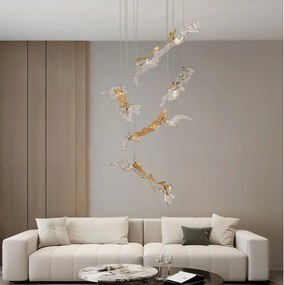 Lustra cu pendule LED otel auriu si sticla transparenta AVESA 60W