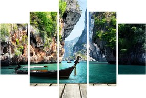 Tablou - Apă peisaj mediteranean cu barca (150x105 cm)