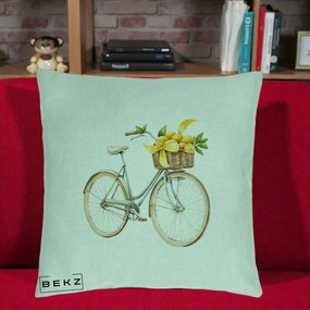 Perna Decorativa Bicicleta cu Cos de Lamai Mediteranean, 40x40 cm, Verde Menta, Husa Detasabila, Perna Inclusa, BEKZ®