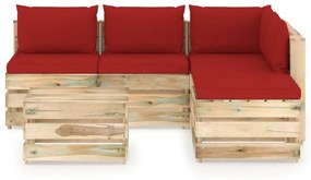 Set mobilier gradina cu perne, 6 piese, lemn verde tratat